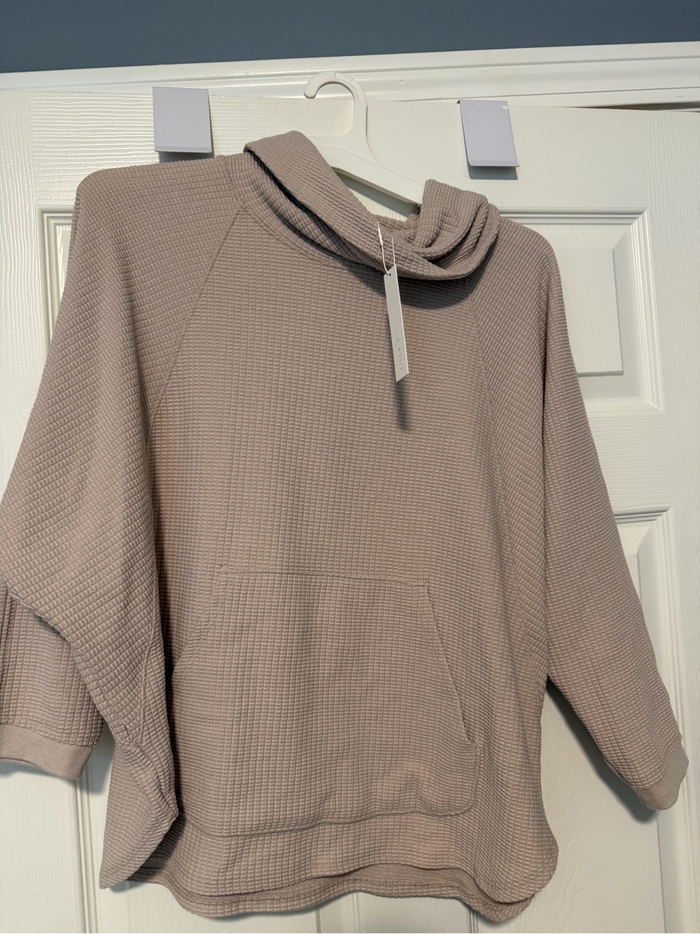 Lilla P Taupe Waffle Cowl Neck Pullover